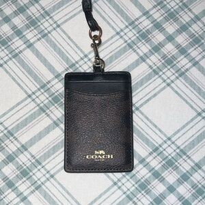 Coach Black Leather ID Holder with Strap